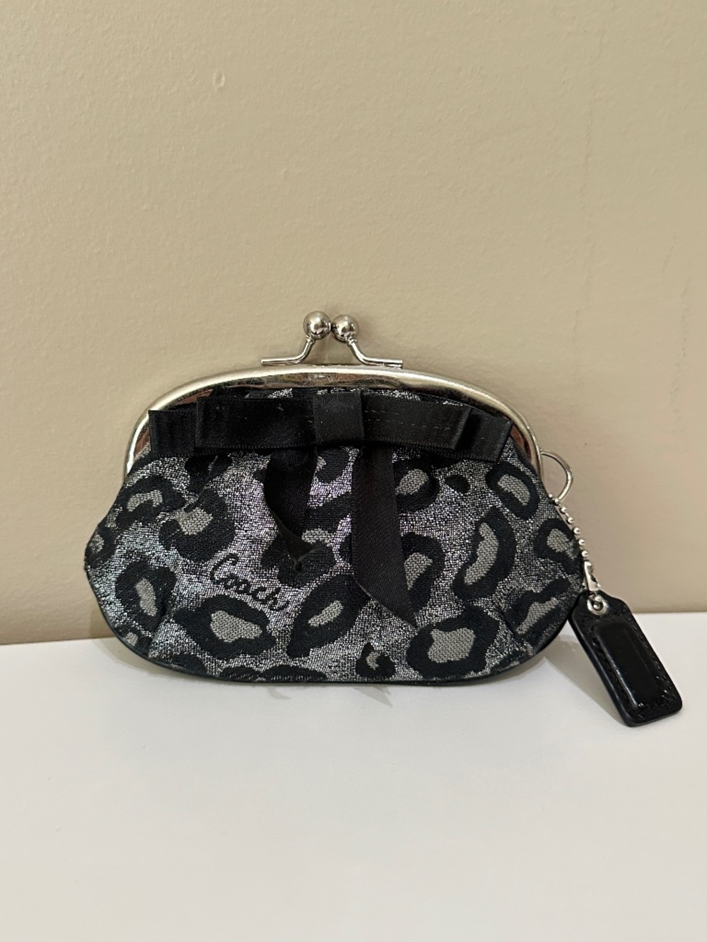 Rare Vintage Coach Oscelot Leopard Print Ribbon Kisslock Coin Purse Pouch Y2K